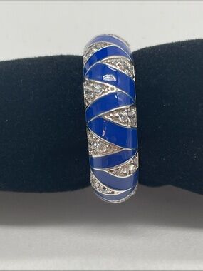 Hidalgo for Diamonique Silver 925 Blue Enamel and Crystal Ring Size 5.5-6